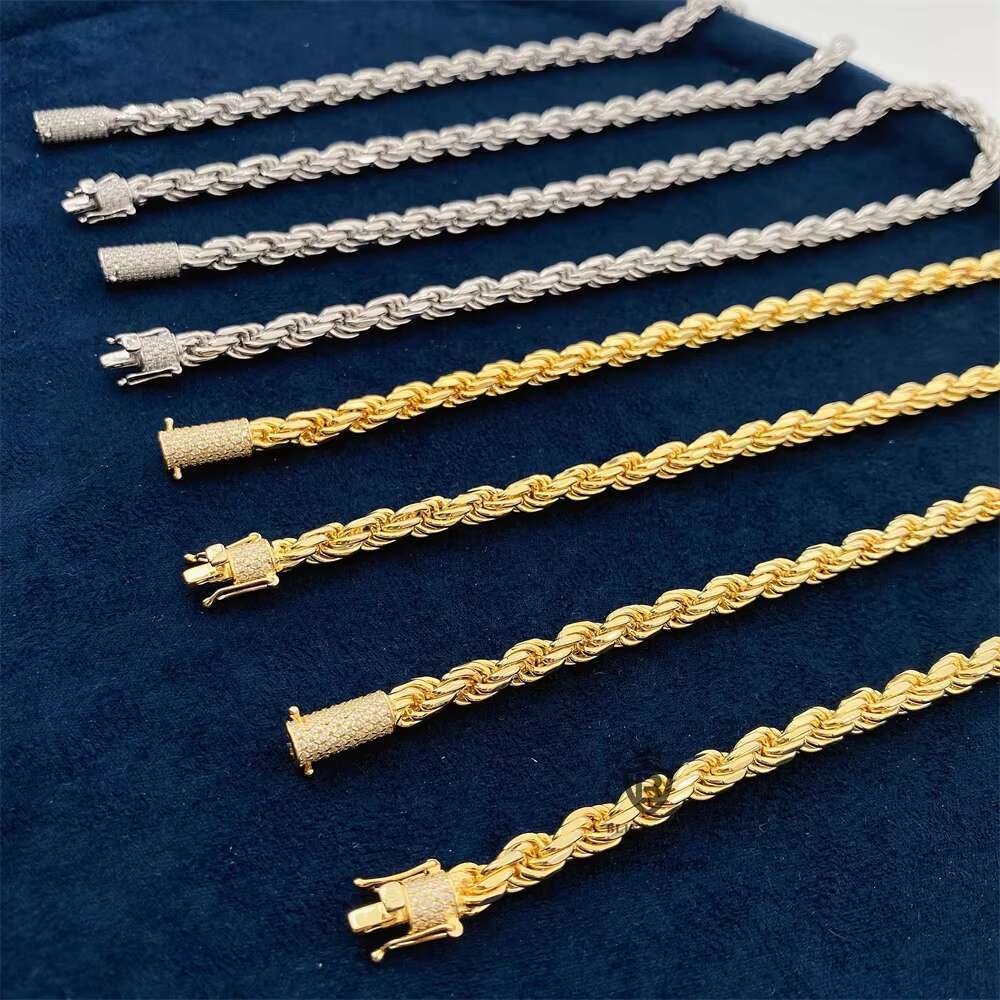 Hot Selling Iced Out Moissanite Clasp 6mm Rope Necklace Solid 925 Silver Rope Chain for Pendant