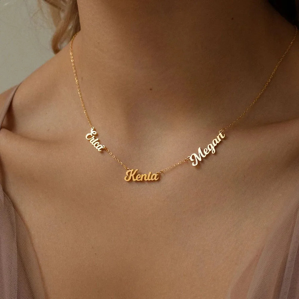 Custom Multiple Names Necklace Personalized Stainless Steel Chain 2-4 Nameplates Pendants Necklaces Fashion Party Gift 250425