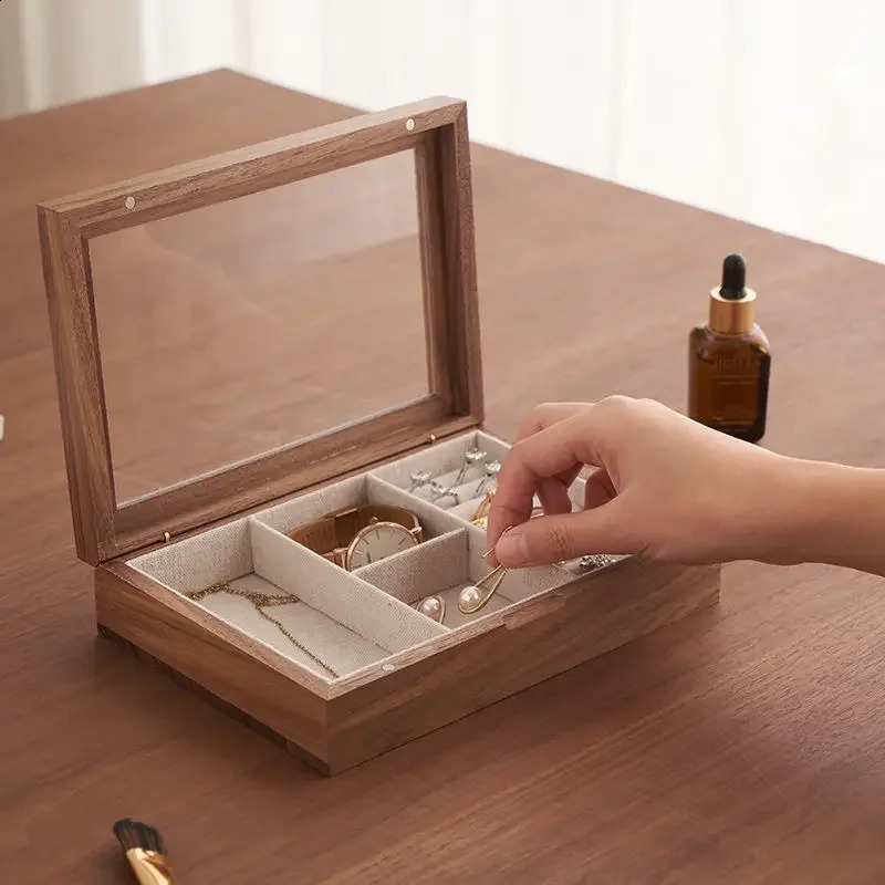 North American Black Walnut Solid Wood Jewelry Box Ring Pendant Storage Box Necklace Large Capacity Household Jewelry Organizer 250424