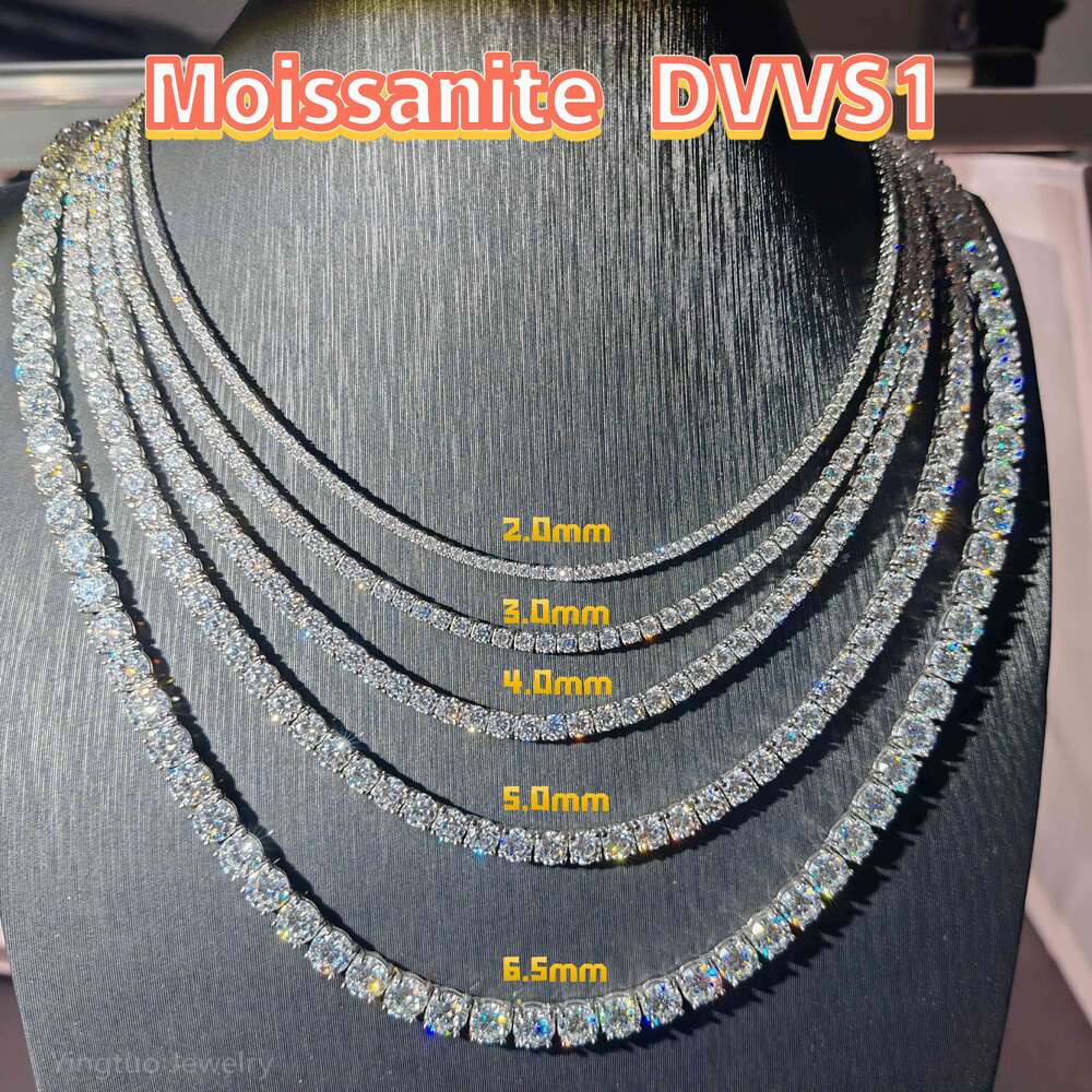 18K White Gold Plated 925 Silver Link Chain Trendy Tennis Moissanite Necklace for Parties