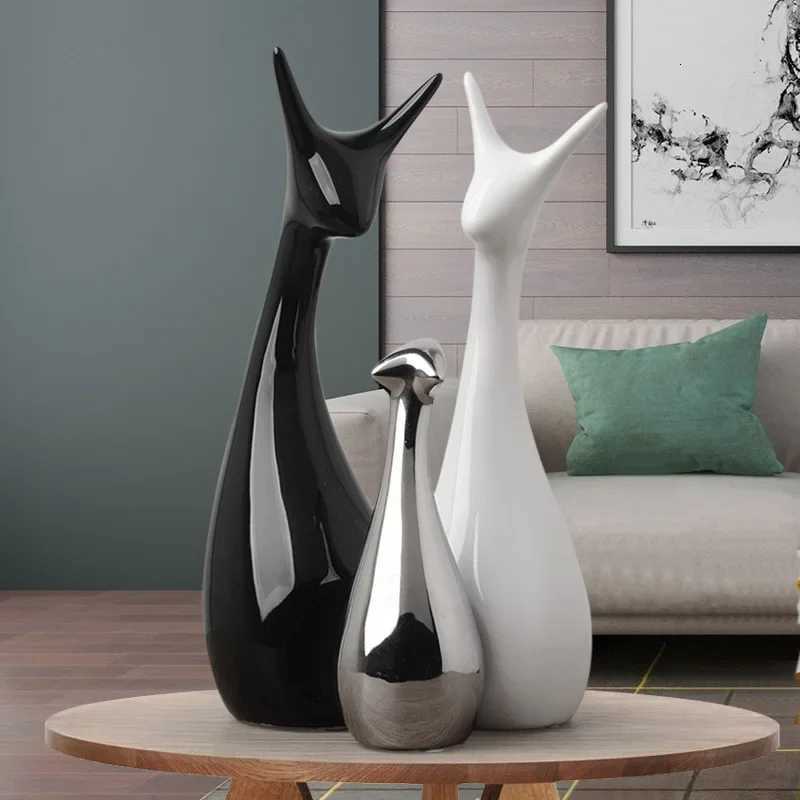 Luxury Nordic Ins Ceramic Ornaments Elephants/Deers/Giraffes Black/White/Silver Porcelain Decoration Home Decor Figurines Y251125