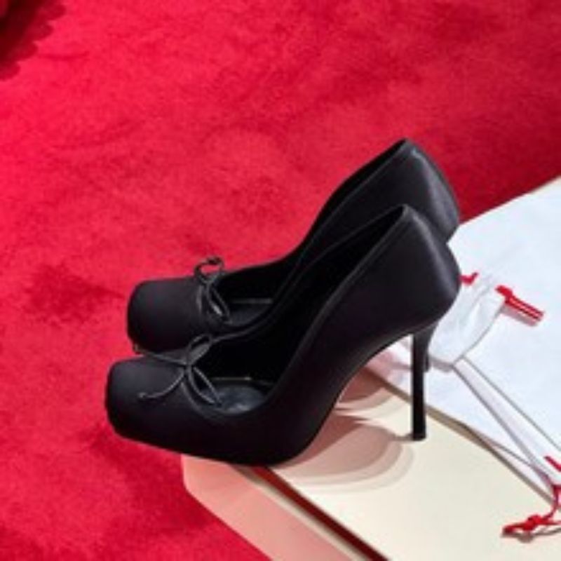 Women's Square Toe Bow High Heels, Platform Stiletto Dress Shoes for Evening Party (Black/White)---168-3