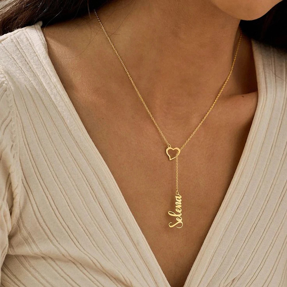 SUNIBI Name Custom Necklace for Women Personalized Heart Clasp Stainless Steel Necklace Womens Jewelry Gifts Support Wholesale 250425
