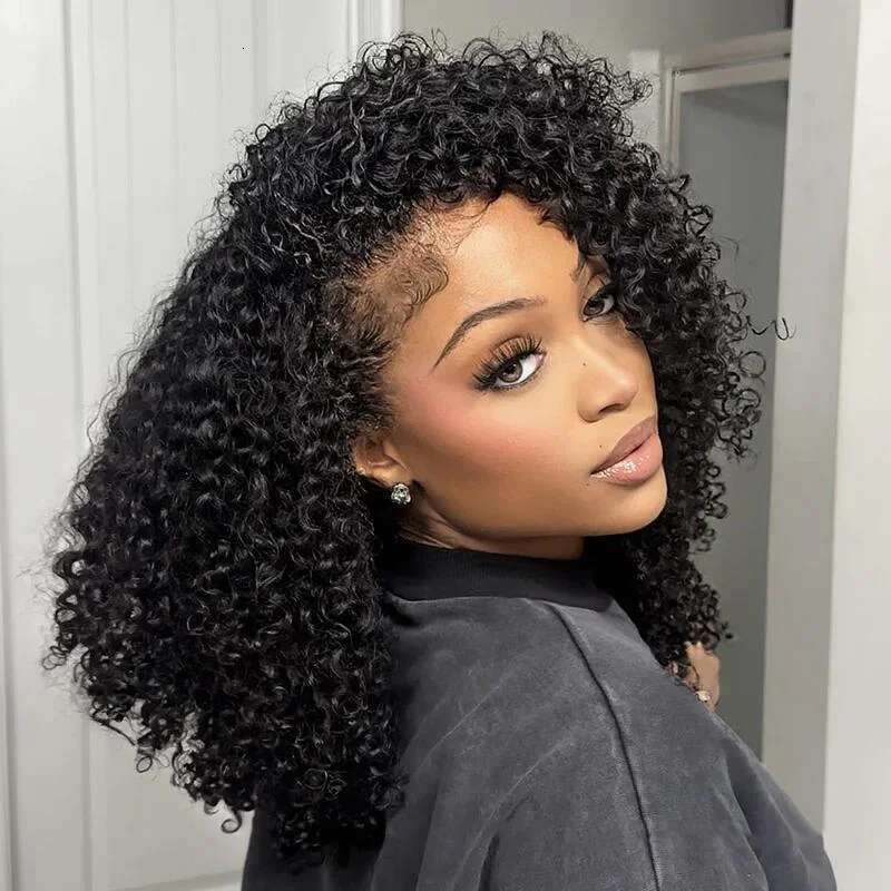 7X5 Glueless Kinky Front Human Hair Wigs Afro Curly Frontal Ready To Wear Go 4X4 HD Lace Closure Wig