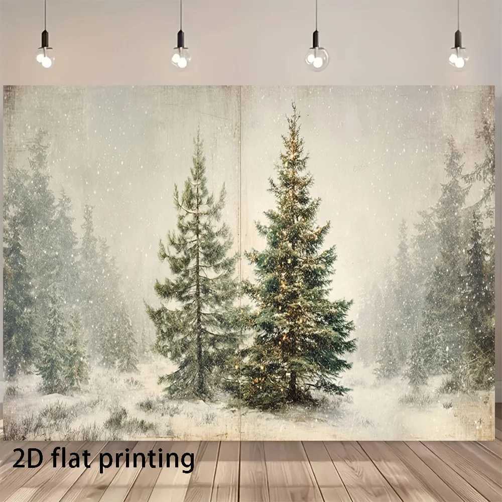 tapestry Vintage Winter Forest Christmas Tree Wall Art - 2D Flat Digital Print Cottagecore Snowy Pine Trees withM251125