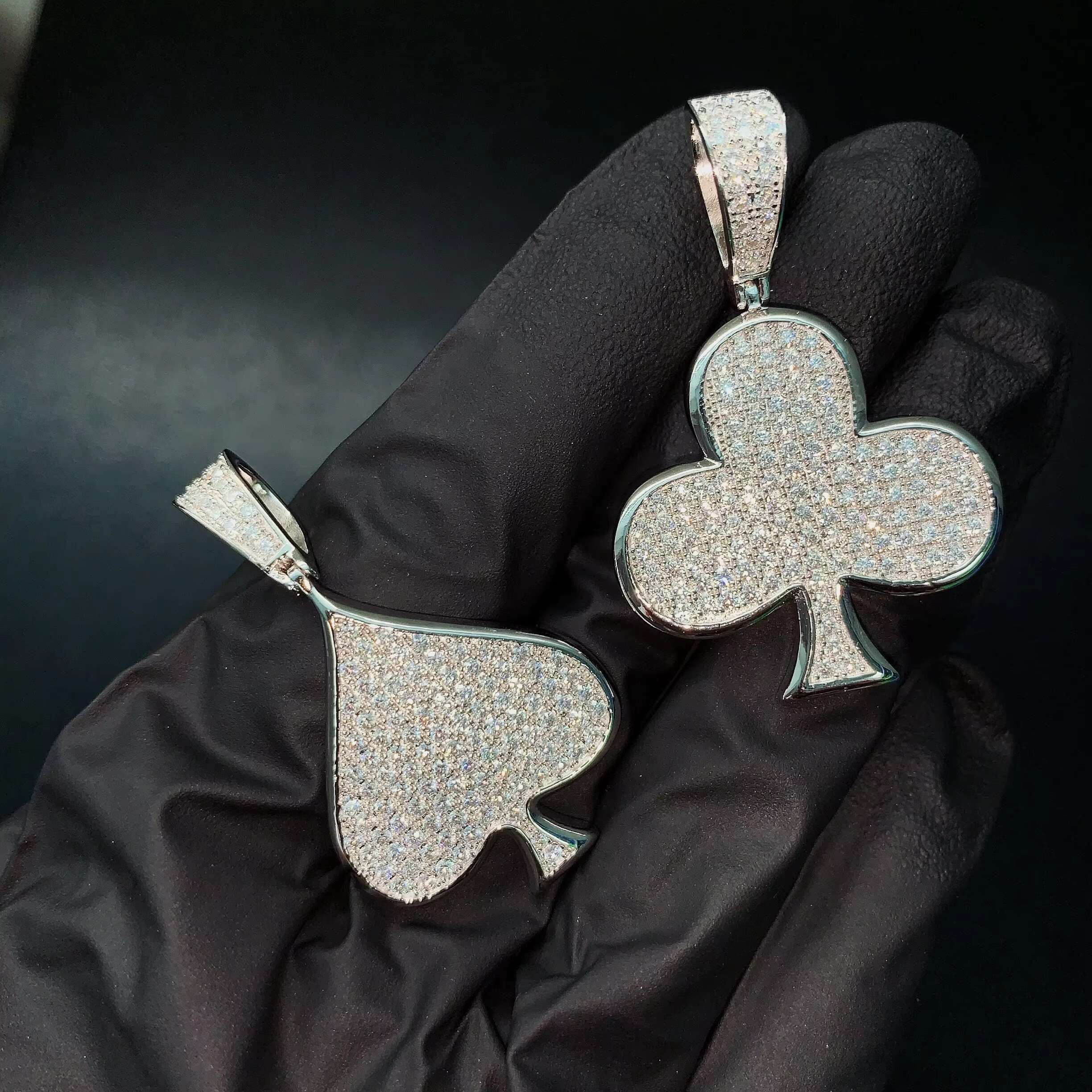 Fortune Lucky Charm Spade Pendant Poker Moissanite Pendants Iced Out Jewelry Custom Moissanite Pendant