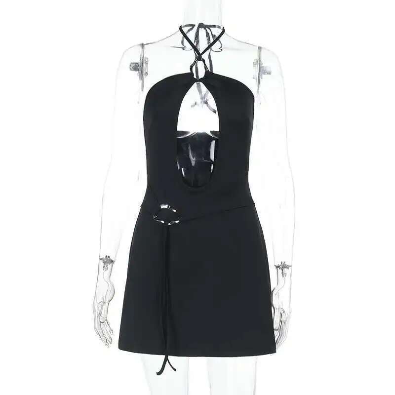 Dongdumaoyi Townlike Hollow Out Slim Bodycon Dress Women Halter Mini Spring Summer Backless Nightclub Sexy Party Dresses