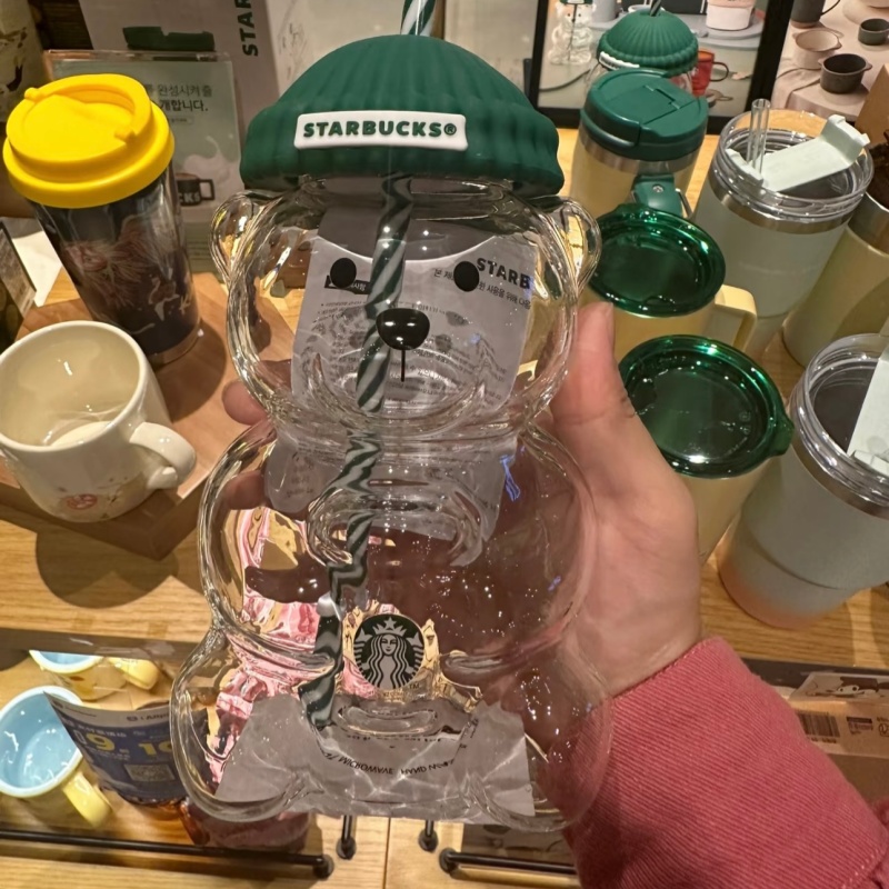 bear cup Free shipping in stock With Straw Cute Transparent Tumbler With Hat For Iced Coffee Cold Drink Gift cup glass bear cup