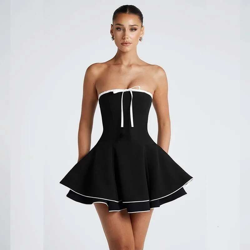Dongdumaoyi Townlike Patchwork Waist Wrap A Line Dress Women Mini Spring Summer Backless Nightclub Sexy Party Dresses