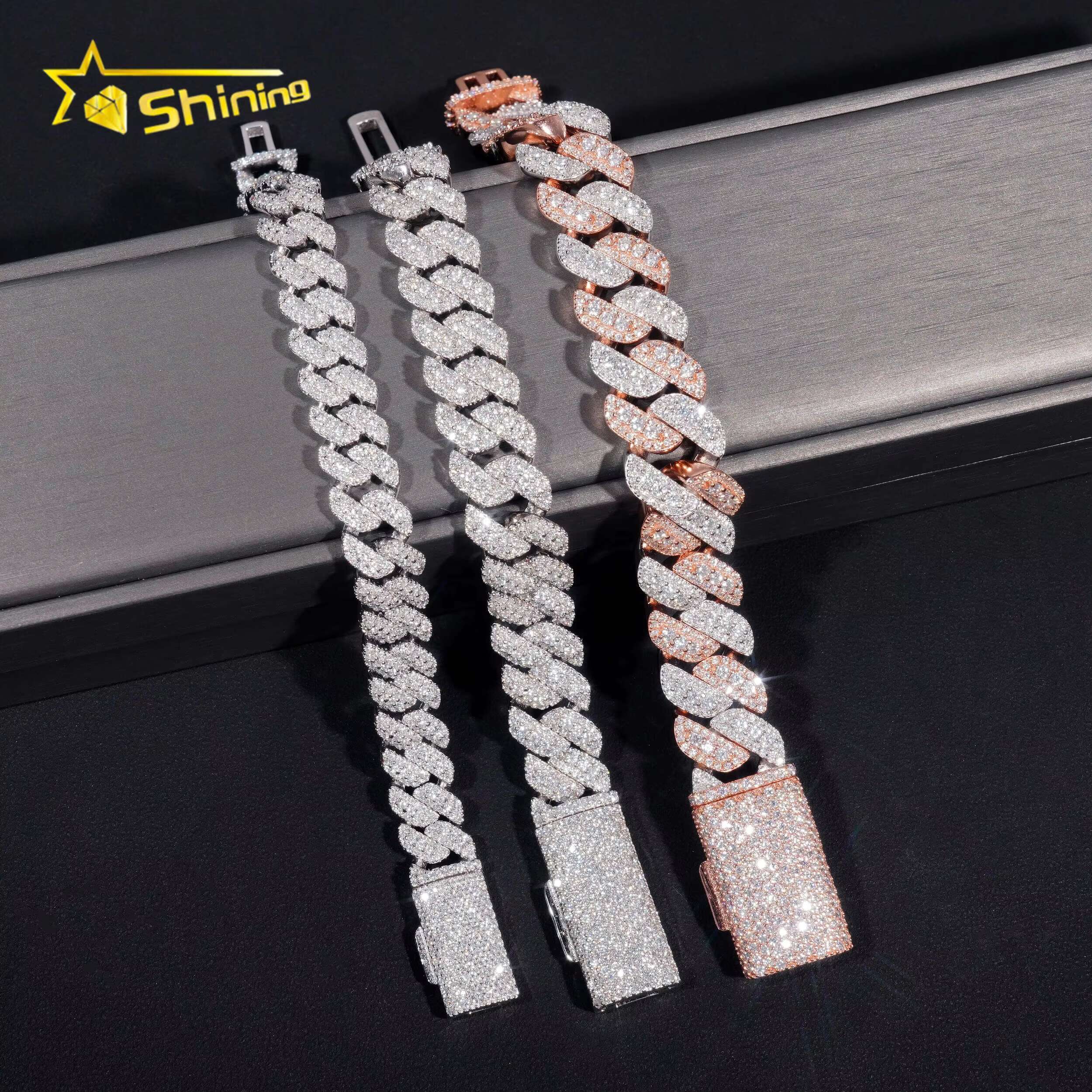 New Stocks Pass Diamond Tester Silver 925 Gold Plated Hip Hop Jewelry 10mm 13mm 15mm Custom Moissanite Cuban Link Bracelets