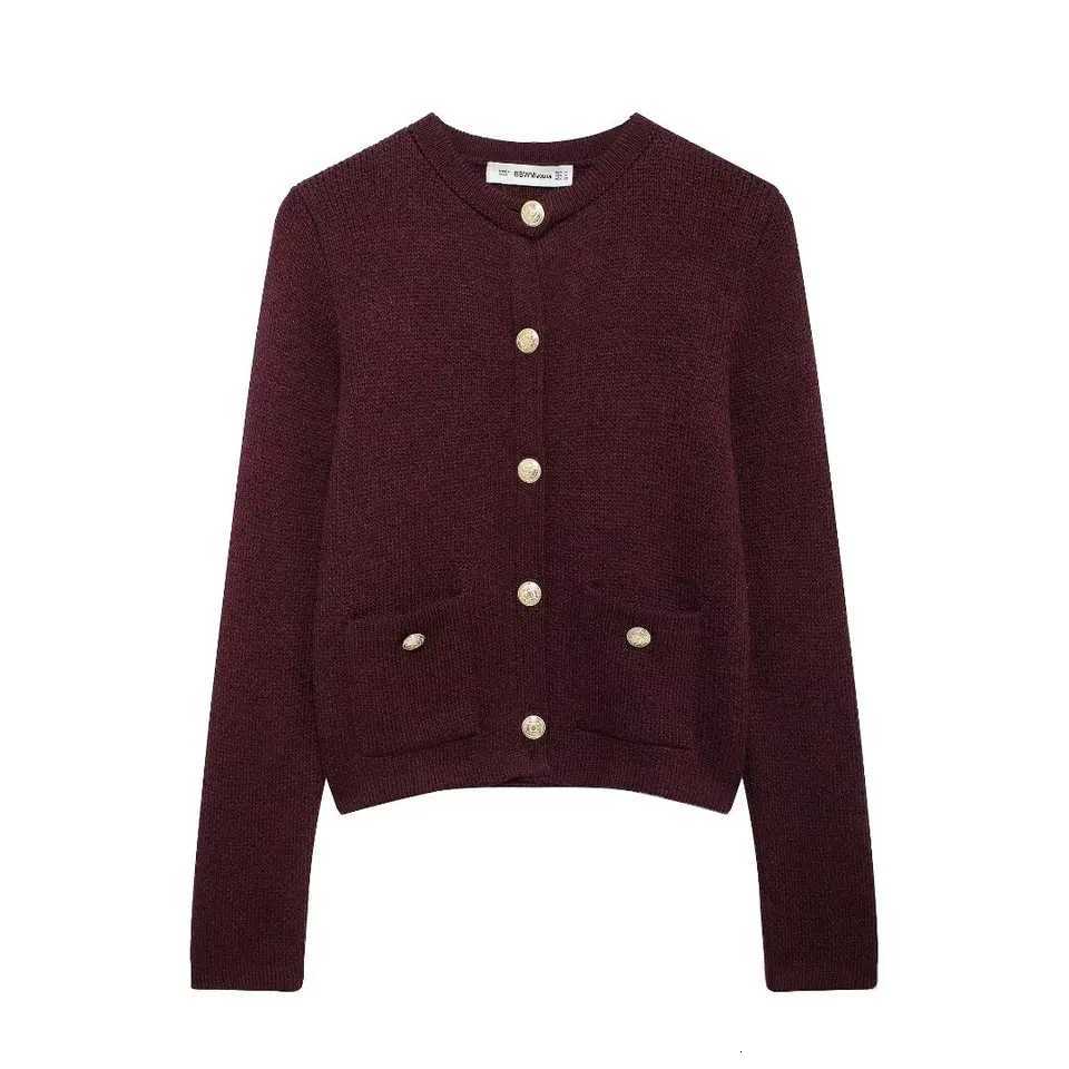 Winter Autumn Knitted Cropped Cardigan Sweaters For Women Long Sleeve Buttons Cardigans New Wine Red Knitwears Tops ClothesT251125