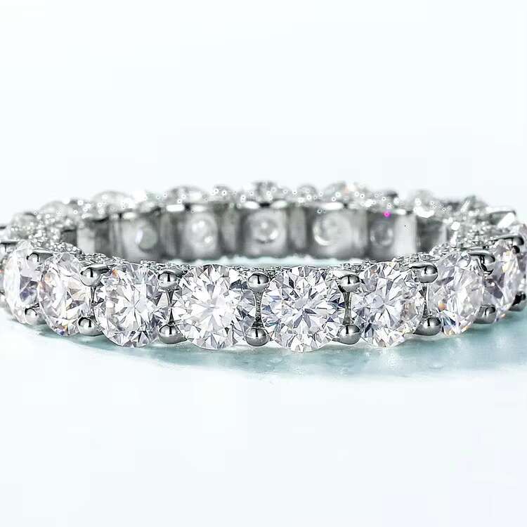 925 Sterling Silver VVS Moissanite Diamond Round Wedding Ring Full Eternity Band Engagement Ring Fine Jewelry 2mm 4mm