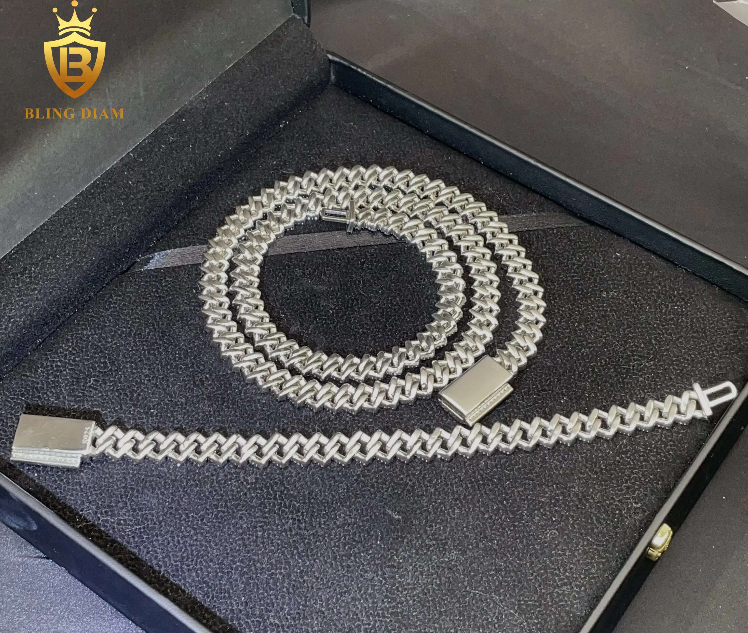 Fashion Male Necklaces Stocks 10mm 925 Silver VVS Ice Out Moissanite Cuban Link Chain Chunky Necklace Hip Hop Chain