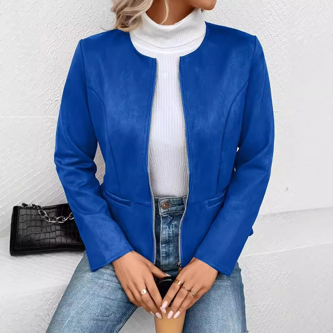 2024 autumn and winter slim fit and slimming temperament commuting zipper long sleeved jacket for women
