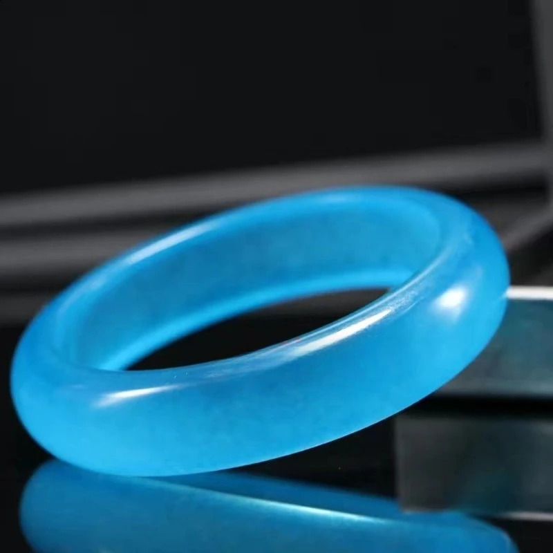 Ice jadeite sea blue treasure blue water jadeite flat strip jade bracelet quartz rock jade stone bracelet jade 250424