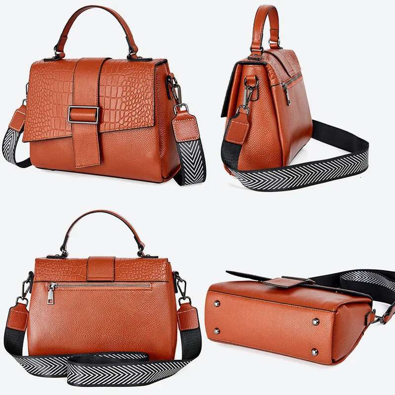 Zency Genuine Leather Tote Bag For Women Classic Vintage Shoulder Handbag Female Small Alligator Crossbody Top-Handle Two Straps