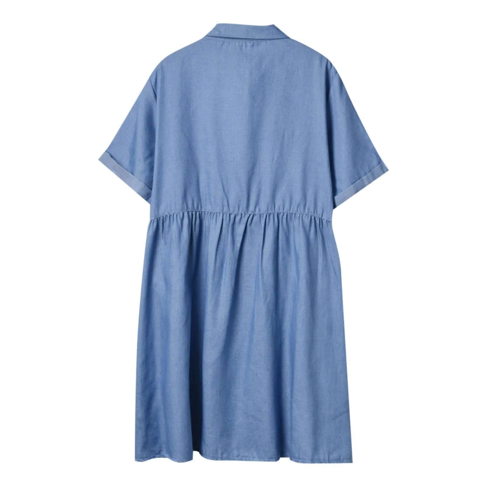 Dongdumaoyi Women Shirt Jean Dresses Short Sleeve Single Breasted Splicing Big Swing Denim A Line Dress Summer Vestidos Robe