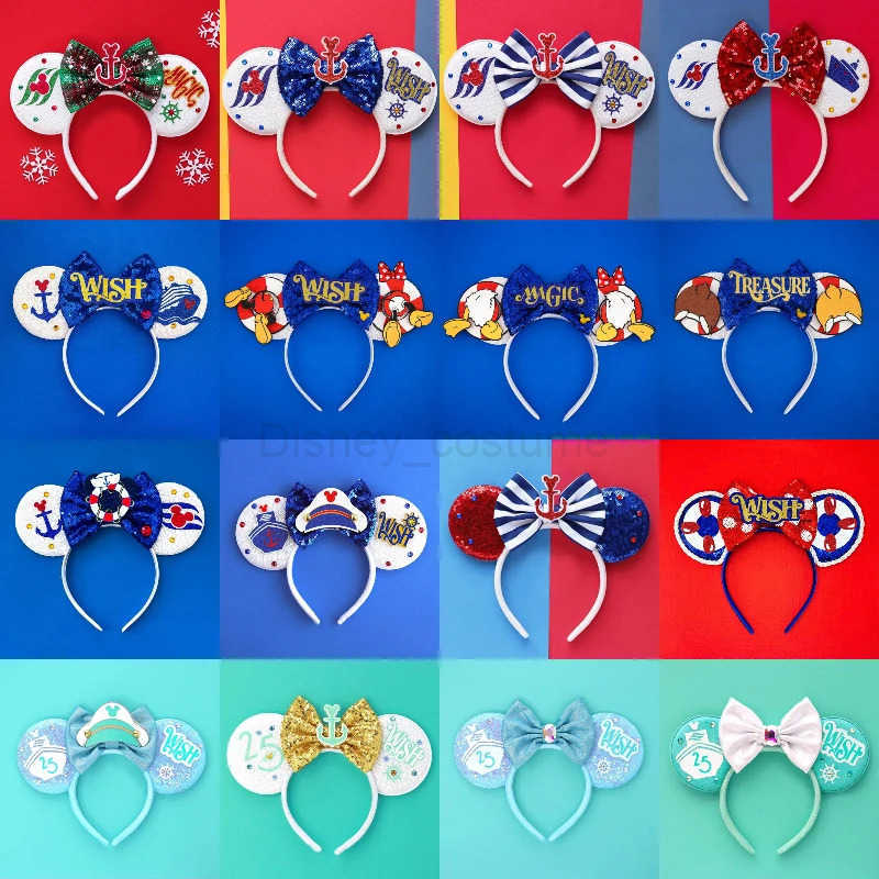 Disney Lilo Stitch Girls Headbands Green sequins Bow Headbands Childrens Cartoon Leaf Hair Accessories Womens Sewing Headbands X250425