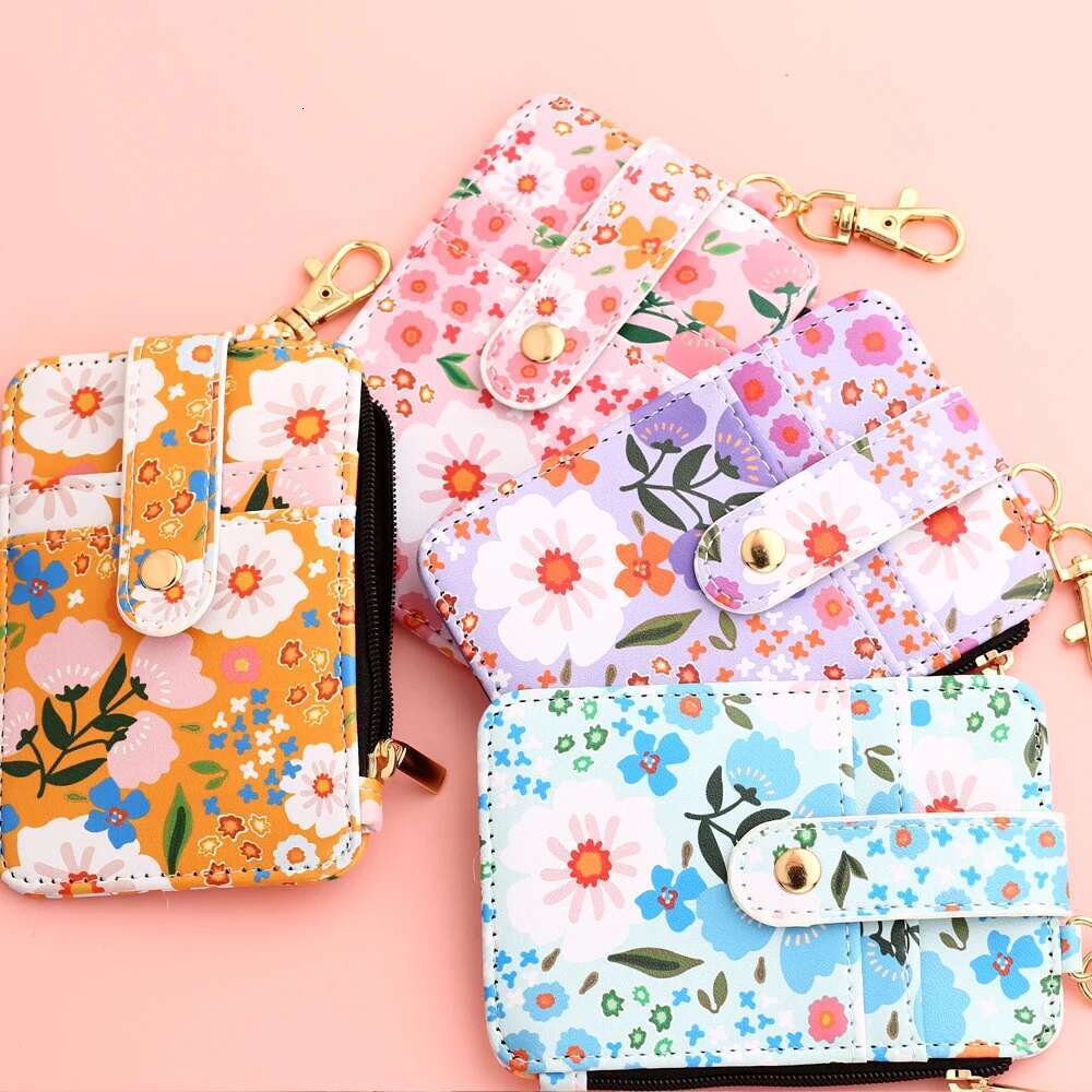 2024 Bead Leather Card Wristlet Keychain Silicone Bracelet Wallet Bangle Floret Printed Fragmented ID Bag