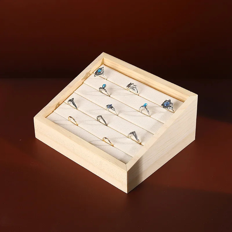 1pc Wood Jewelry Display Tray Pendant Earrings Stand Holder Ring Cases Box Desktop Jewellery Storage Rack Counter Showcase Props 250424
