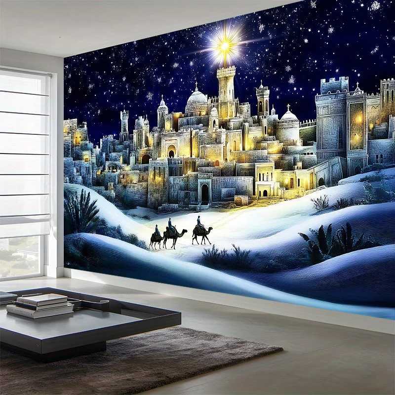 VIKAMA Christmas Dream Castle Snow Scene Tapestry Living Room Sofa Backdrop Wall Hanging Room Decor ThemeM251125