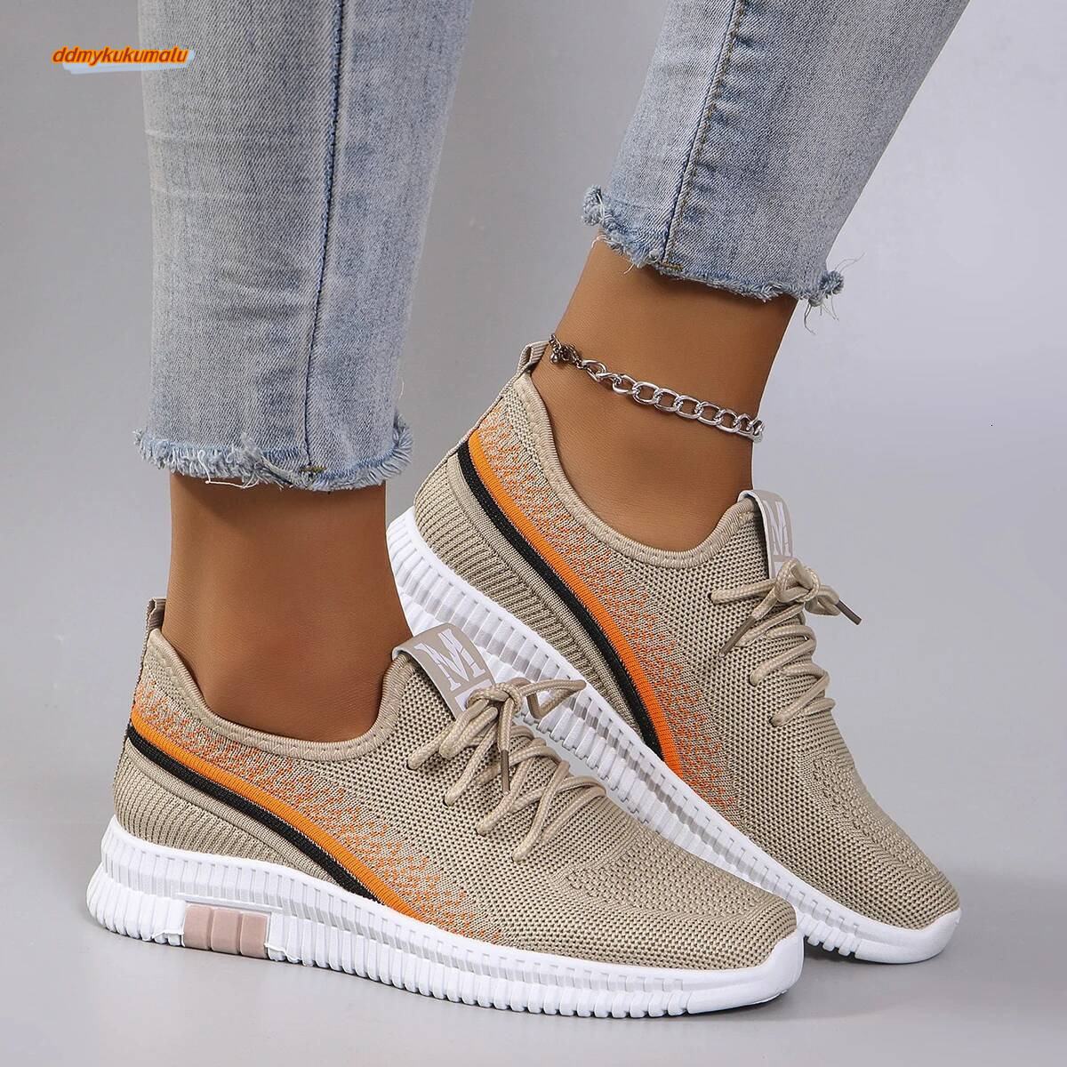 Spring new women's fashionable, breathable, lightweight, non-slip, wear-resistant, casual sports shoes, flat shoes ddmykukumalu