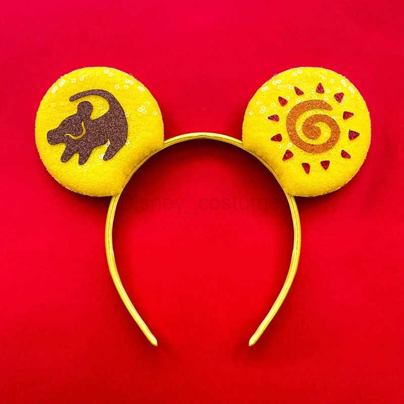 Disney Lion King Ear Headband Cute Pumpkin Simba Elastic Hair Childrens Sparkle Bow Hair Accessories Girl DIY X250425