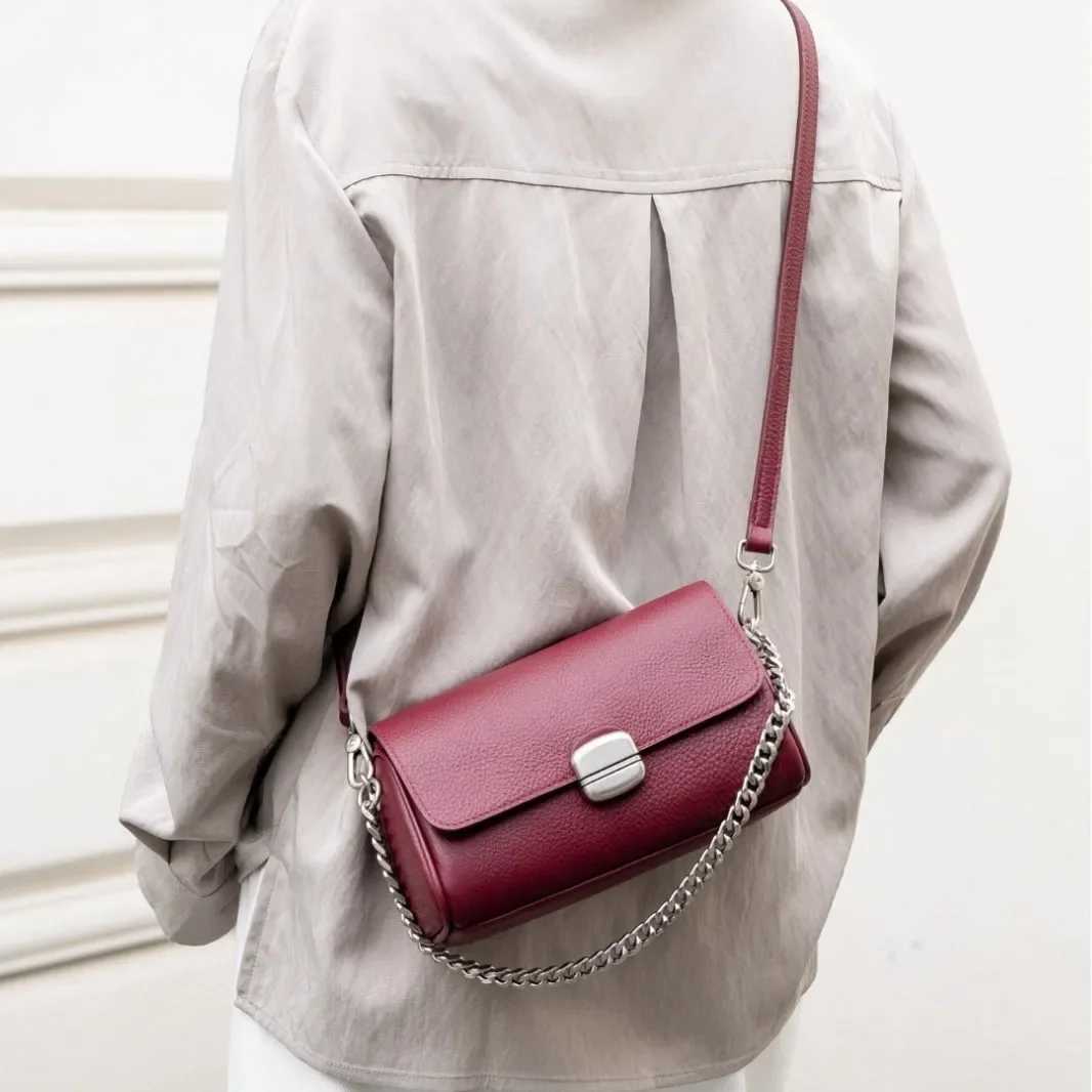 Genuine Leather Womens Luxury Crossbody Small Bag - Soft Cow Leather Commuter Chain Strap Shoulder Bag for Everyday Chic W250421