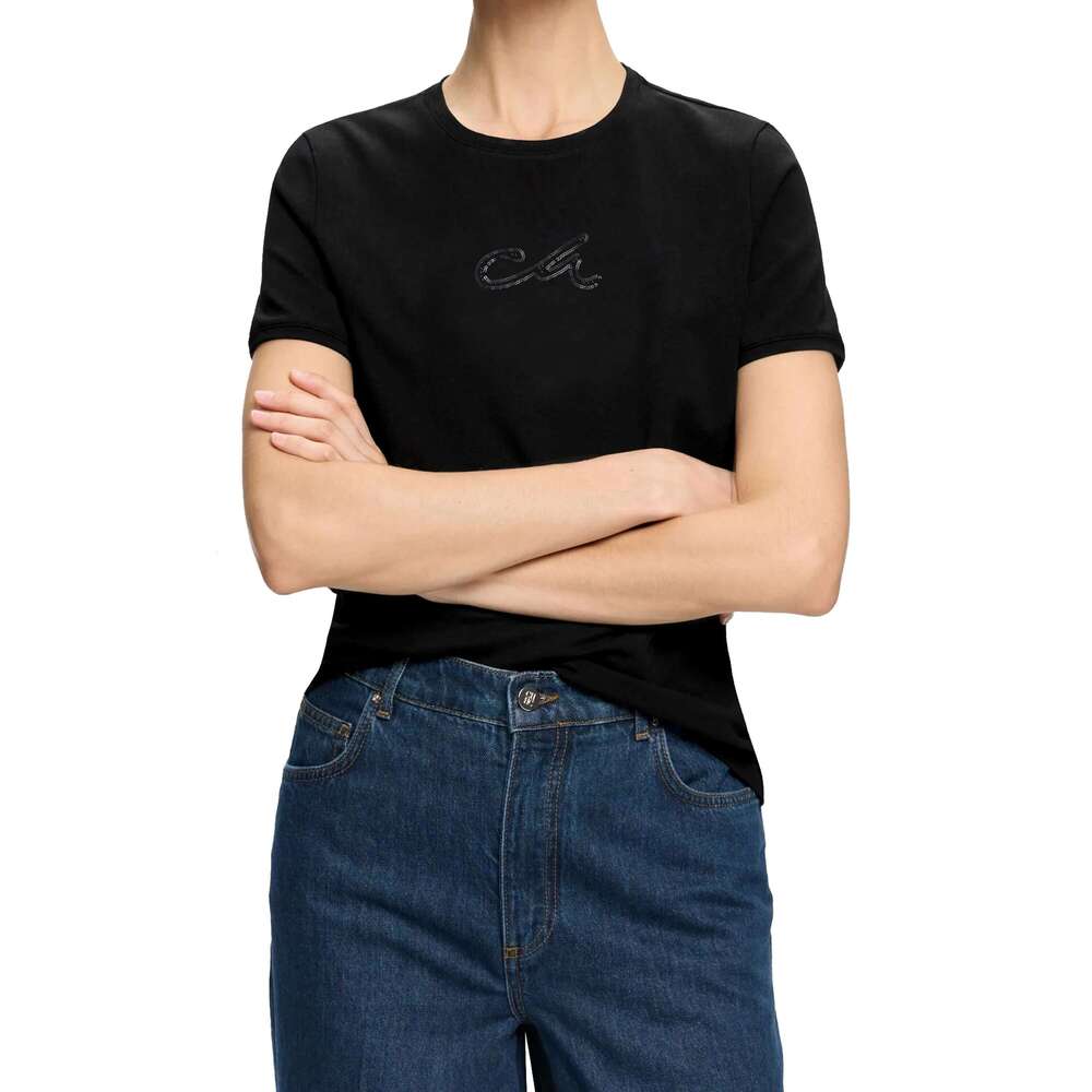 CHCH 2025 Women's Summer New Fashion Commute Cotton Round Neck Beaded Chic Solid Color Loose Short Sleeve Casual T-Shirts Tops
