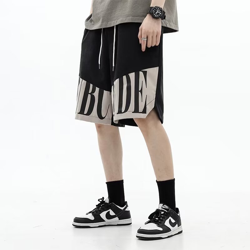 Printed loose fit men's trend brand youth fashion new casual trendy five quarter pants simple