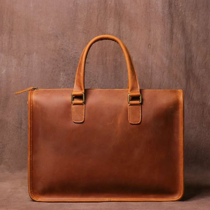 LUOKIR Real Leather Handbag Men Vintage Crazy Horse Cowhide Office Computer Bag Simplicity Business Briefcase For 14 Inch Laptop