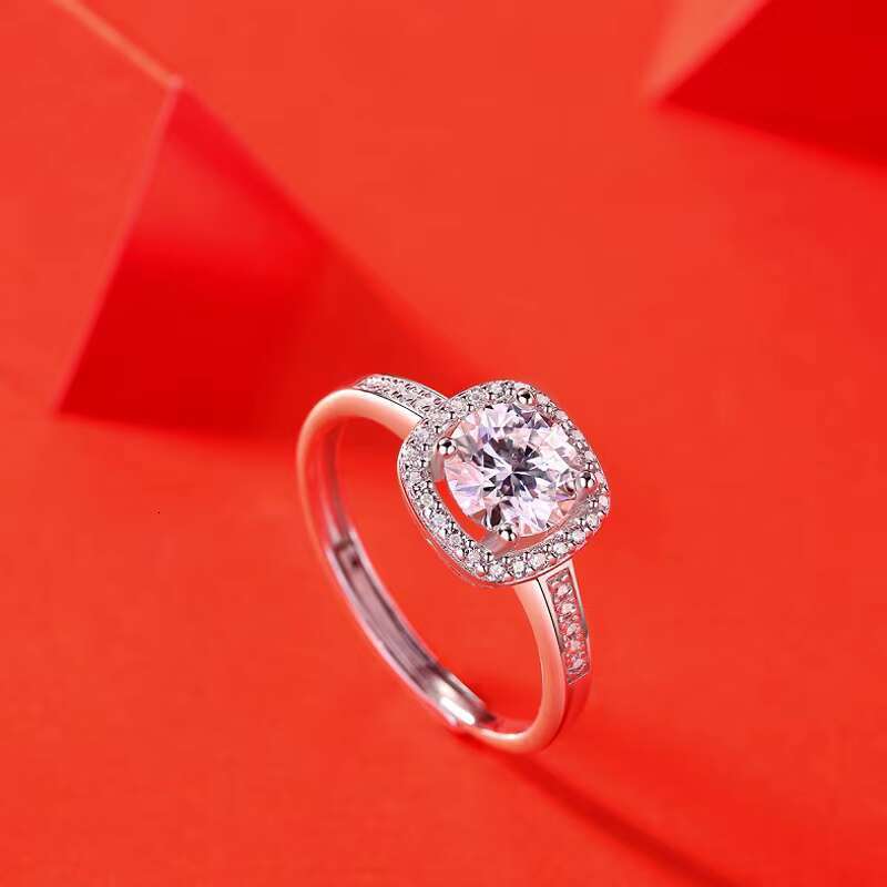 S925 Silver Adjustable Moissanite Ring New Fashionable Square Inlaid Finger Ring With Stylish New Gift Packaging