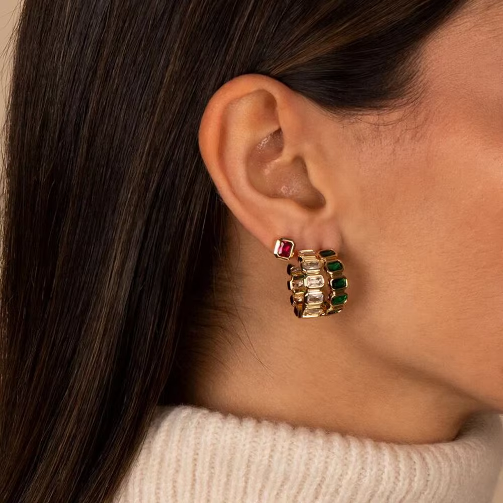 2025 New Gold Color Geometry Colorful Cubic Zircon Earring For Women Vintage Boho Wedding Party Jewelry Gift