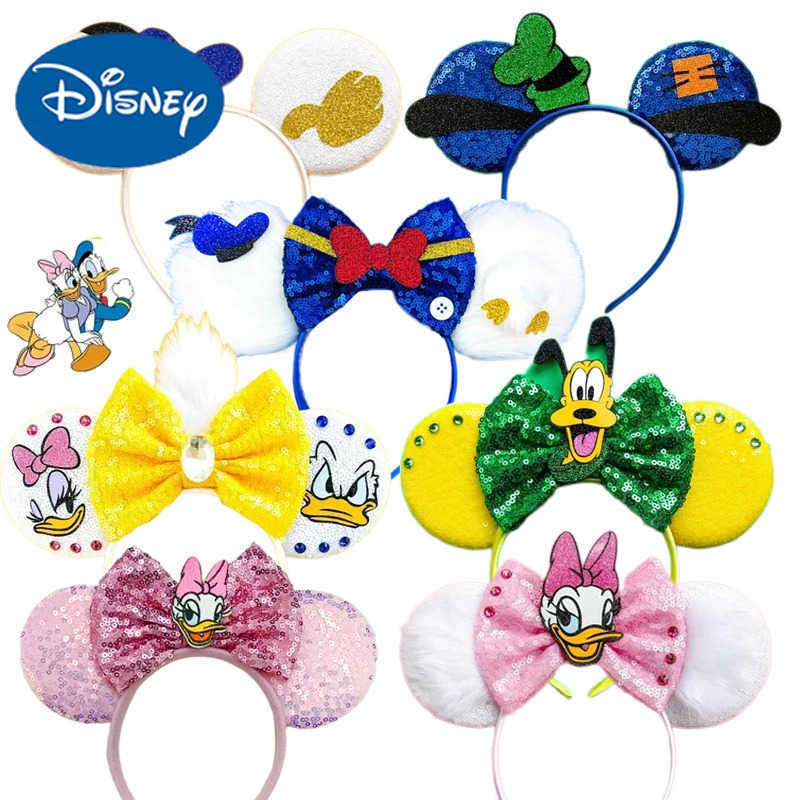 Disney Mickey Mouse Ear Headband Baby Girl Daisy Duck Hair Donald Duck Head Wear Adult Female Bow Hair Accessories X250425