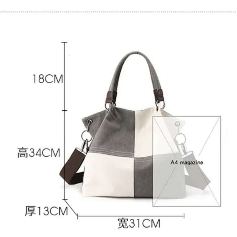 Canvas Ing Contrast Color Tote Fashion Style Handbag Shoulder Retro Crossbody Women's Big Bag