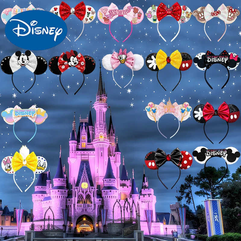 Disney Cute Mickey Mouse Ears Headband Female Bow Point Minnie Mouse Disney Hair Girl Classic Hair Accessories Childrens Party X250425