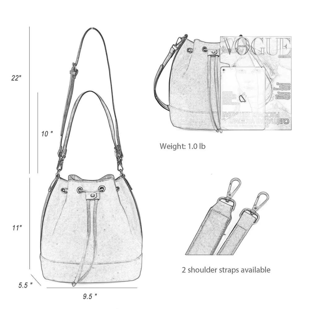 Designer Bag AFKOMST Leather Bucket Bags Drawstring Crossbody Purse For Women Medium Tote And Hobo Handbags With 2 Shouder Straps