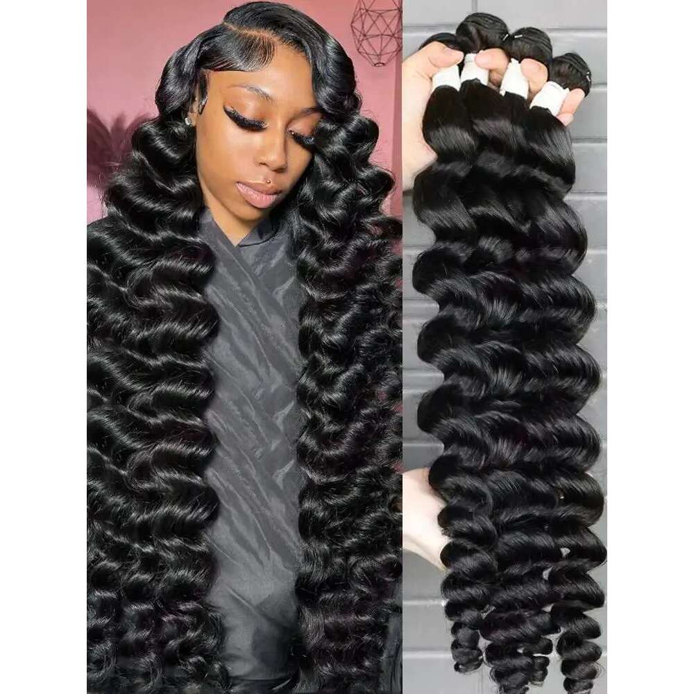 30 34 Inch Loose Wave 100% Human Hair Burmese Raw Virgin Deep Curly 3/4 Bundles Extensions Double Weft Wholesale