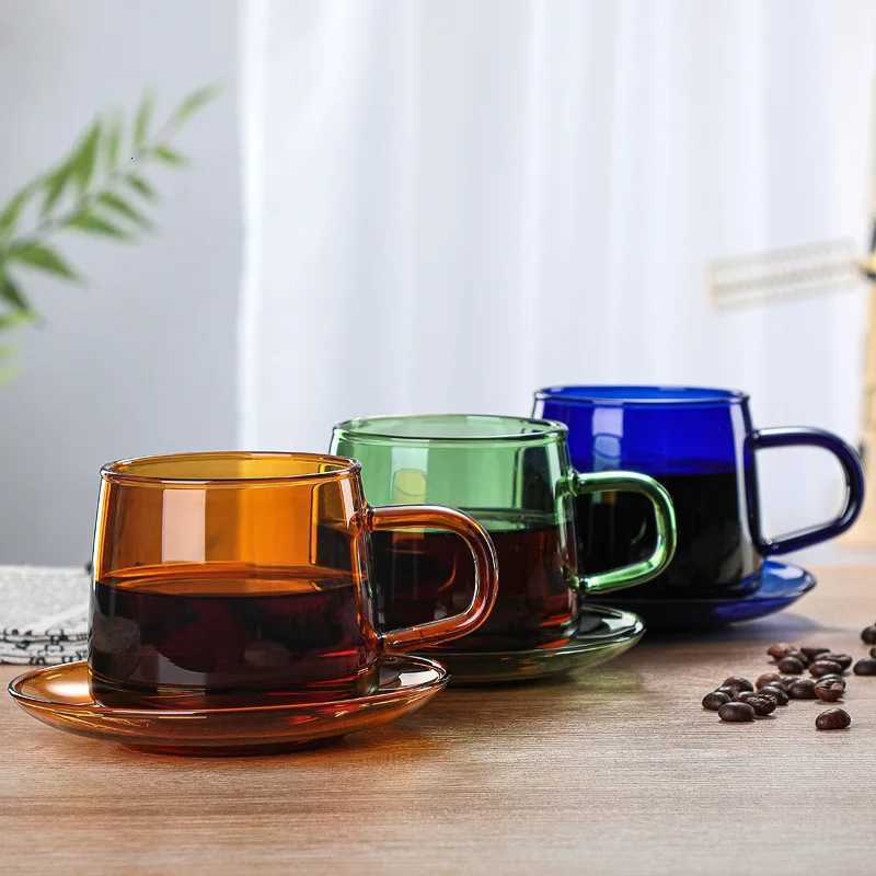 Colored Glass Mug Cup 350ml 250ml Heat Resistant Amber Blue Green Stackable Glass Cup Coffee Tea Cup Coaster Available 1PC Y251125
