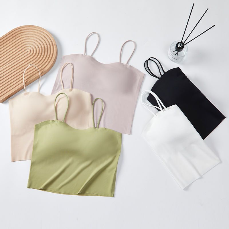 Womens Ice Silk Seamless Sling Vest with Integrated Chest Pad - Thin Tube Top Underwear