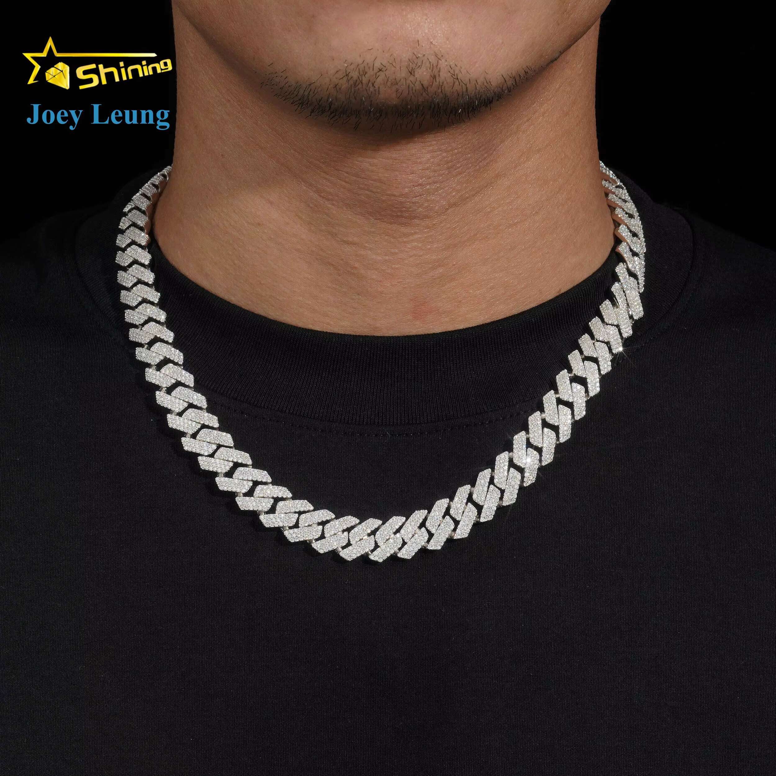 Hip Hop Style 13mm Width 3 Rows Cuban Necklace 925 Silver Iced Out Diamond Bracelet Vvs Moissanite Cuban Link Chain