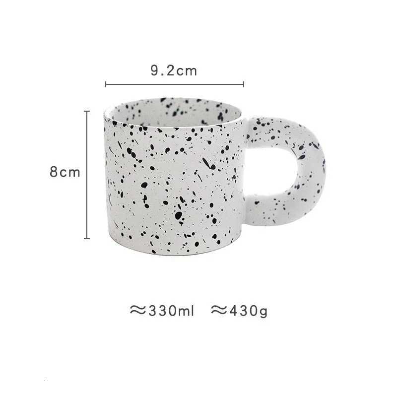 330ml Creative Ceramic Cup Home Breakfast Milk Oat Cups Splash Ink Wave Dot Mug Irregular Spotted Desig Thick Handle Coffee Mug Y251125
