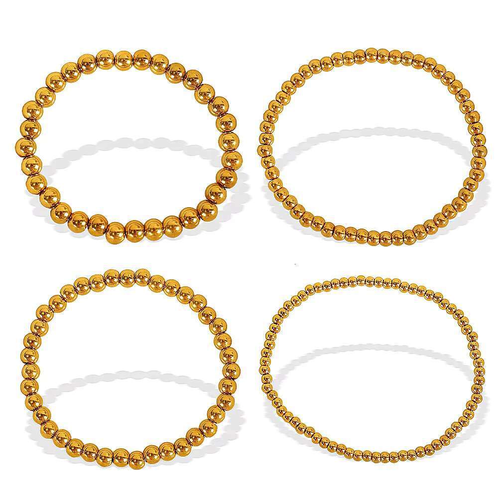 DHCollections JEWELRY SL60 Hot Sale Bean Beaded Hundred Titanium Steel Plated Gold Round Beads Stretch Bracelet