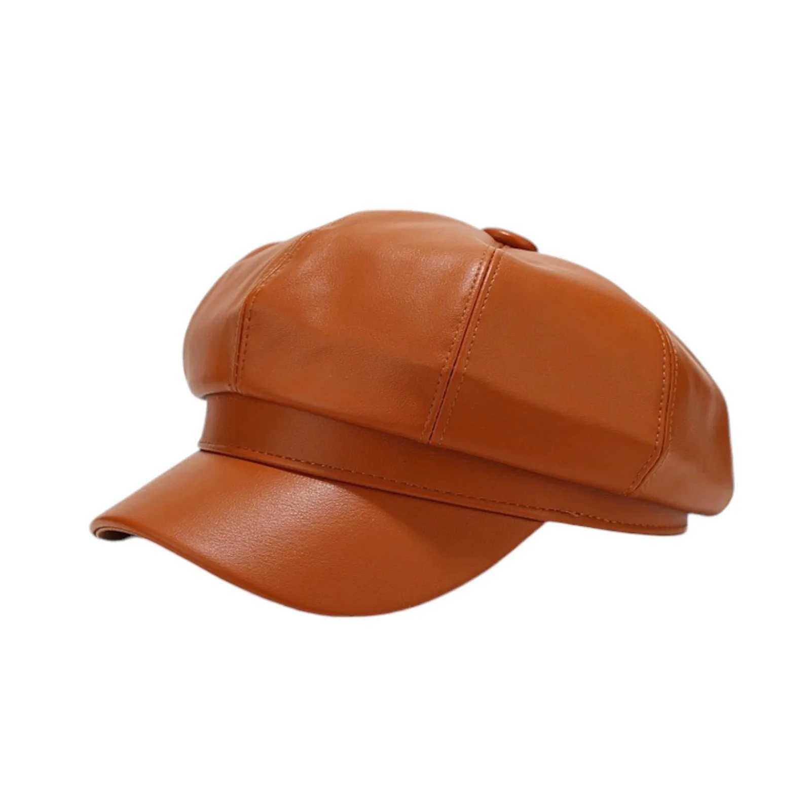 Retro Fashion Ladies PU Leather Octagonal Hat Versatile Temperament Circumference Beret Korean Streetwear Accessory J251125