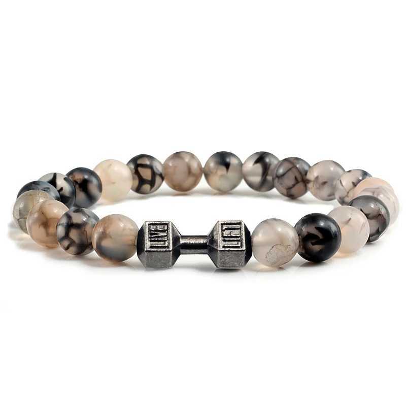 Natural Volcanic Stone Bracelet Men Matte Black Lave White Beads Charm Dumbbell Strand Bracelets Women Barbell Fitness Jewelry J251125