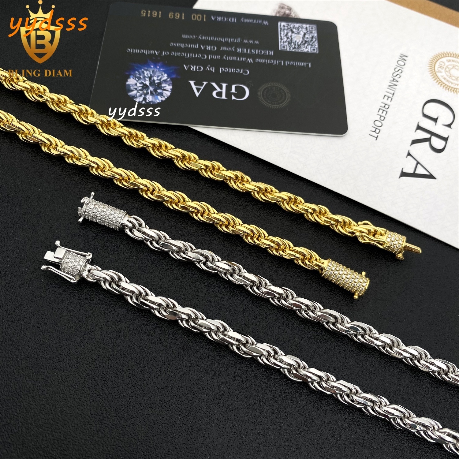 6mm Factory Low Price Hip Hop Jewelry 925 Silver Vvs Moissanite Rope Chain Stainless Steel Necklace