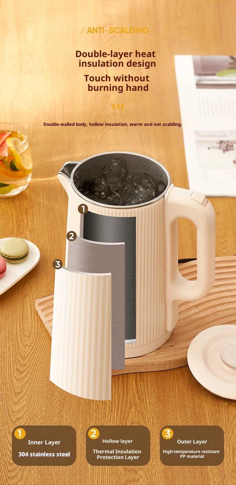 Electric Kettle - Stainless Steel Water Boiler for Home Dorm Use C251125