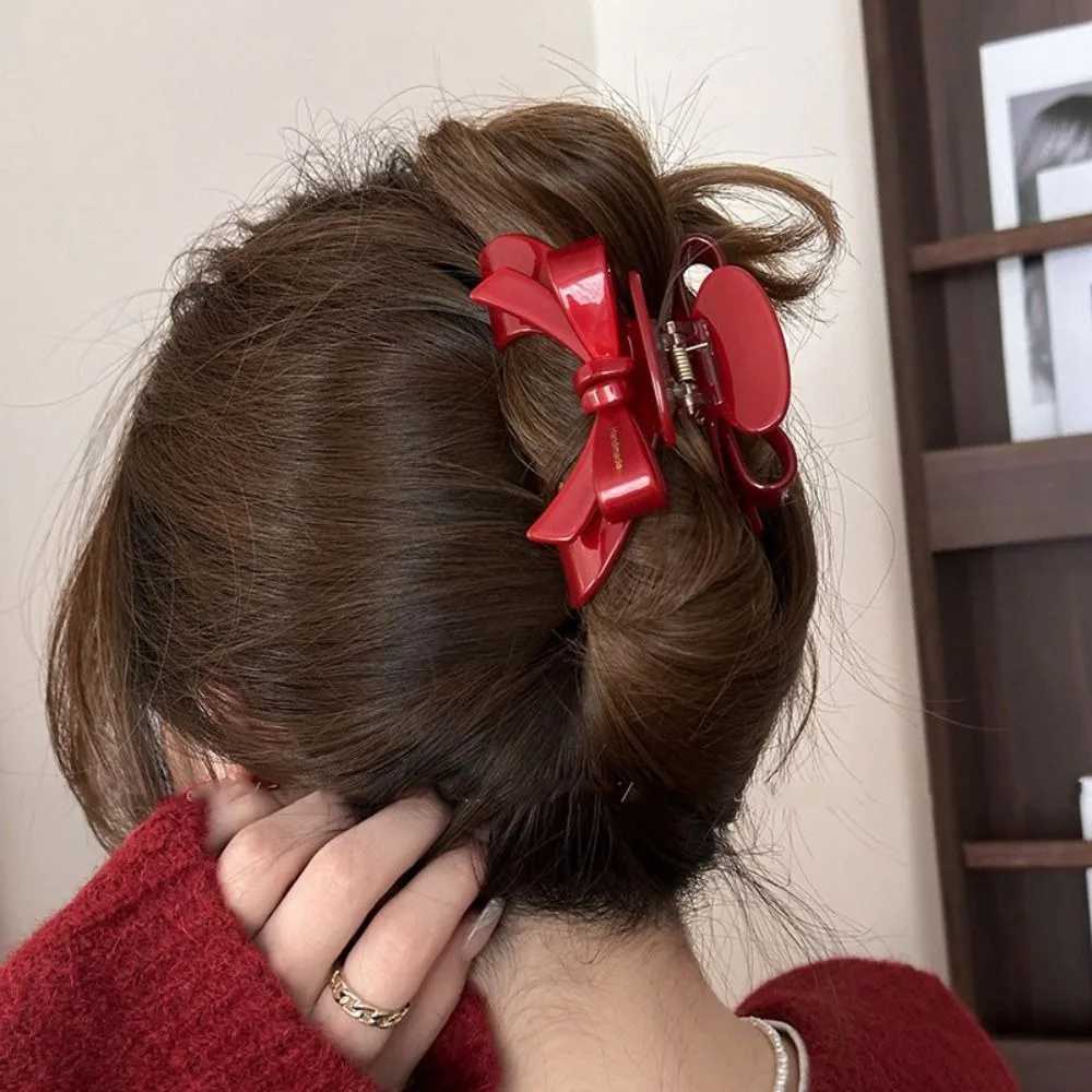 New Years Red Bow Acetate Hair Claw Sweet and Cute Exquisite Female Hair Clip Korean Fashion Headwear Jewelry GiftT250425