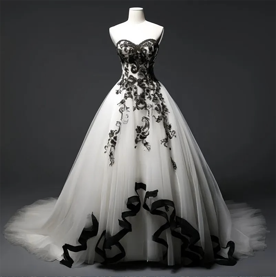 Gothic Wedding Dresses Lace Appliques Black And White Ivory Vintage Bridal Gowns Sweetheart Sleeveless Long Tulle A Line Robe De Mariee