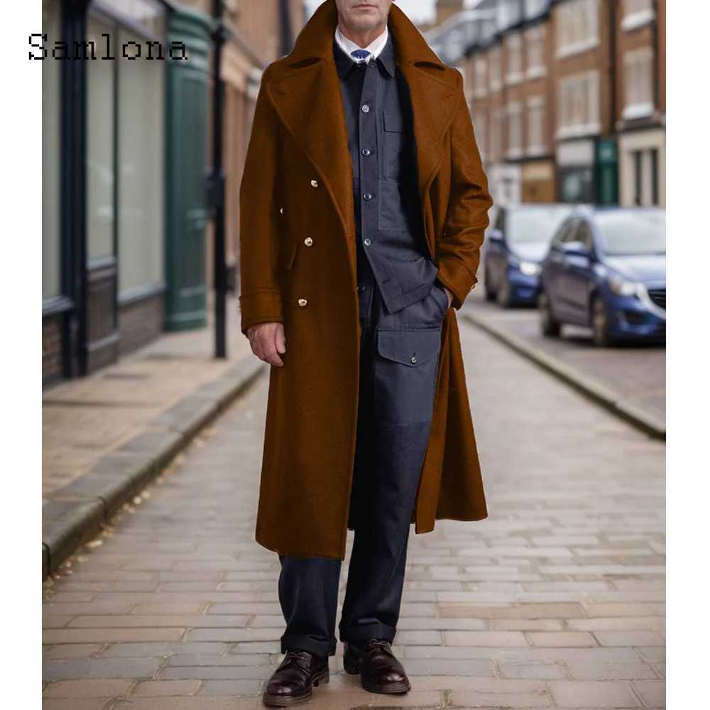 2025 European Fashion Wool Blend Jacket Men Long Trench Coats Lepal Collar Stand Pockets Basic Tops Plus Size Mens Outerwear NewT251125